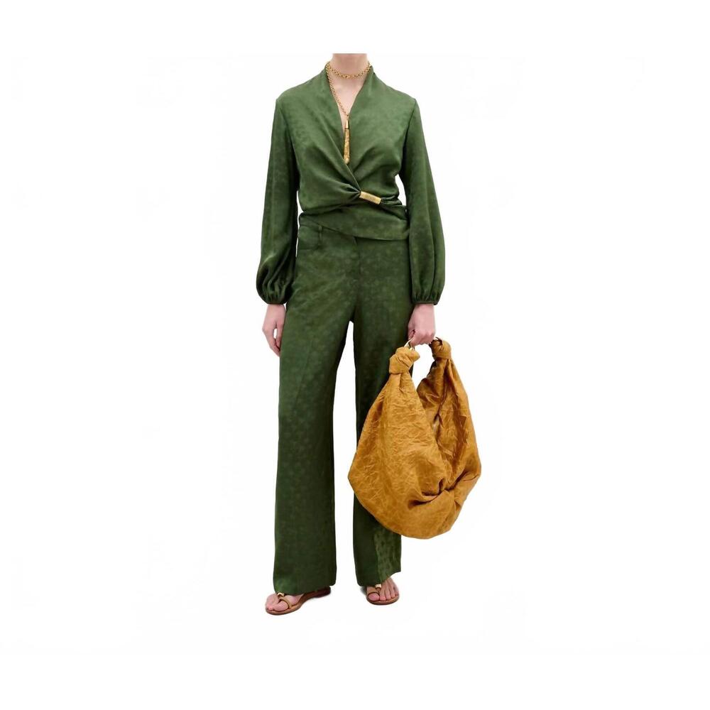 NEW SILVIA TCHERASSI emine jacqaurd straight leg pants in hunter green